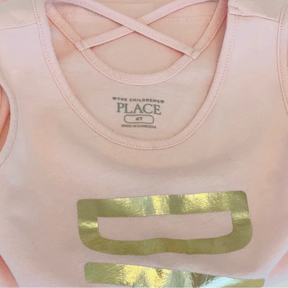 Gold 'DANCE' Print, The Children's Place Pink Tank Top with Cross-back Girls 4T - Picture 2 of 5